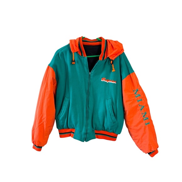 Miami Dolphins Reversible Jacket Unisex Large Vintage Mirage Bomber with Hood